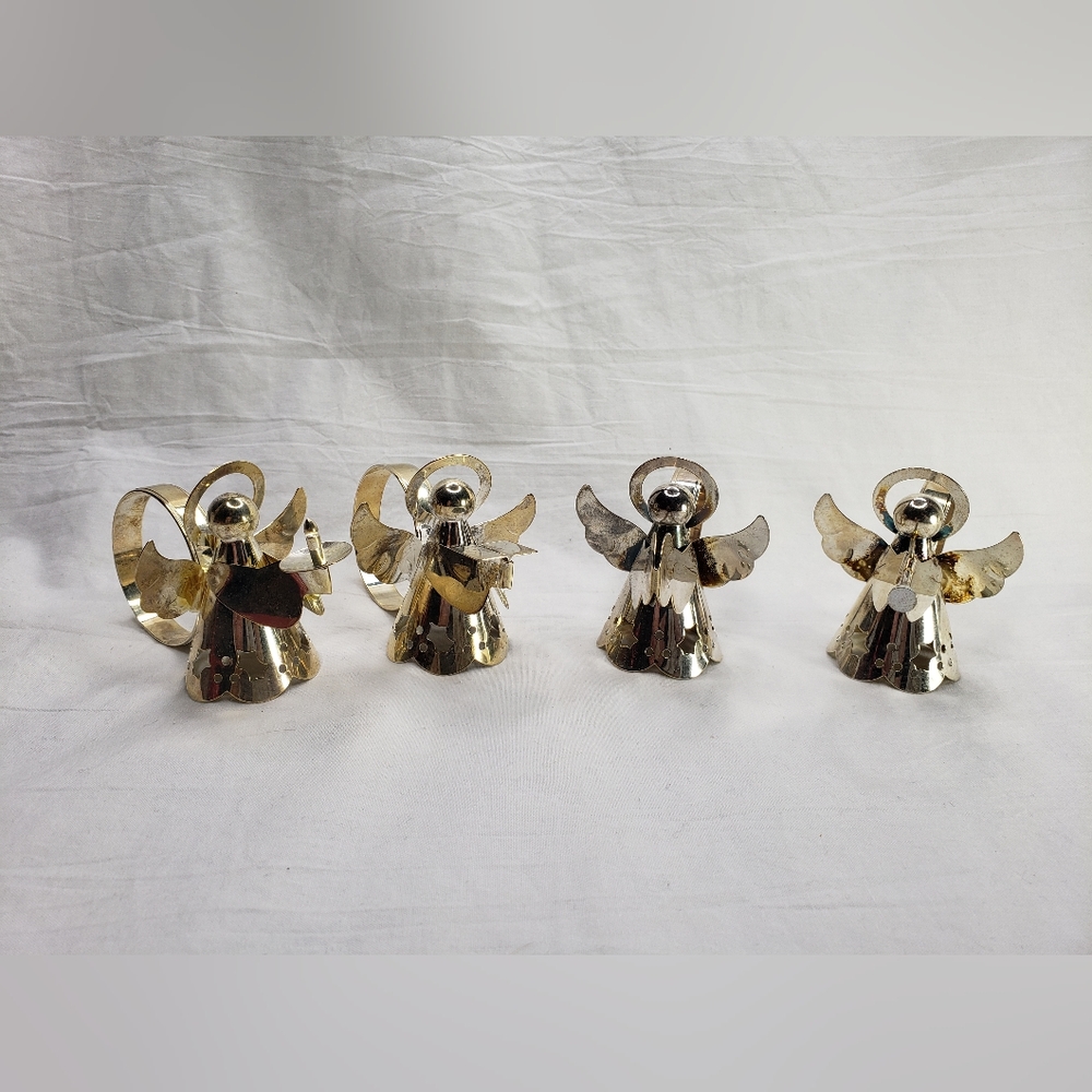 Four Christmas Angel Musician Napkin Rings Silver Plated